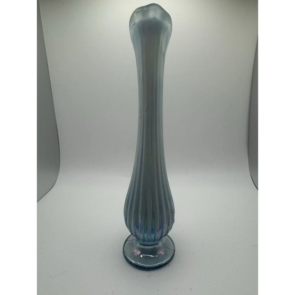 FENTON GLASS 1997 MISTY‎ BLUE SATIN BUD VASE, FABERGE, 7.5